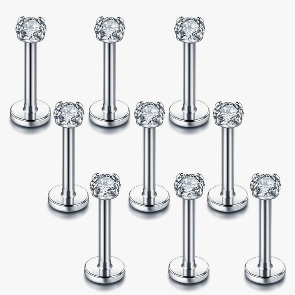 16G 6mm Clear CZ 9 piece screw front
